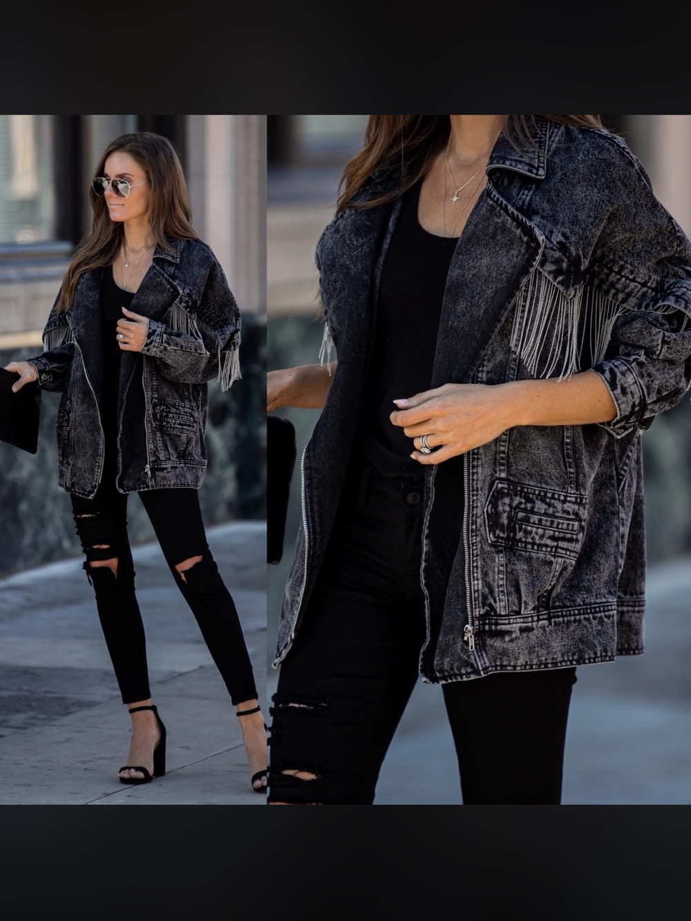 Vici Masonic Metallic Fringe Washed Denim Jacket